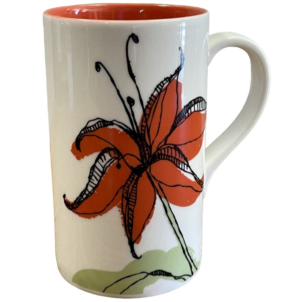 Starbucks 2006 Coffee Mug 12 oz White Orange Lily Floral Art Ceramic Cup